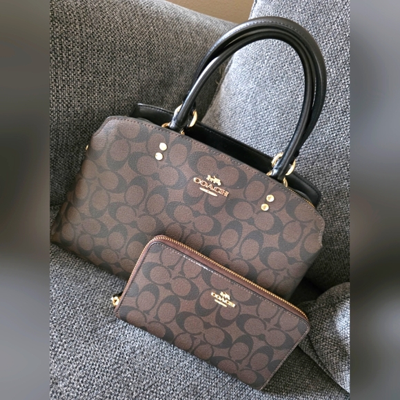 Coach Brown and Black Signature Satchel and Wallet - Picture 1 of 9